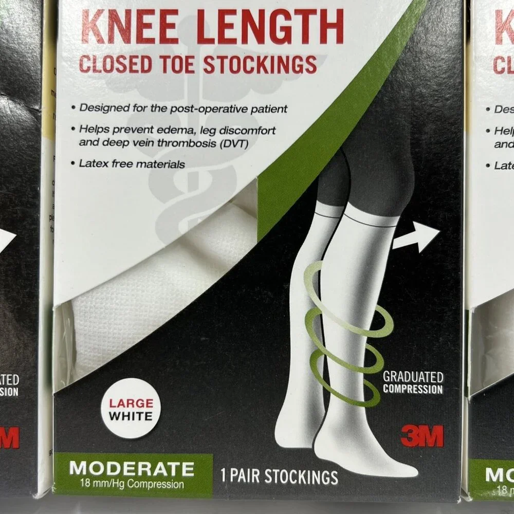 Futuro Unisex  L Anti Embolism Knee Length Closed Toe Stockings White 71057 3 PK